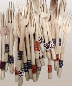 Hand Carved Wood  Fork With Beads